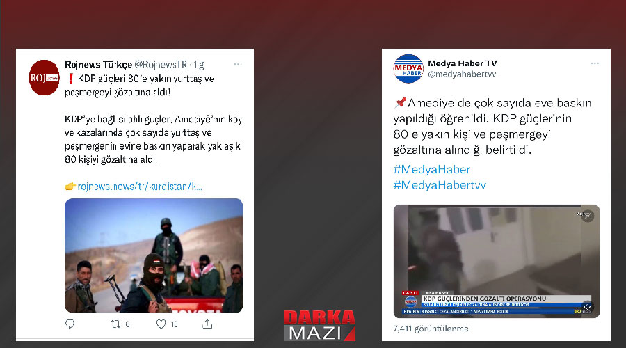 PKK medyası “Amedîye’de 80 Peşmerge tutuklandı” haberini geri çekti, özür dilemedi