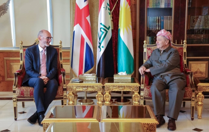 Başkan Barzani, İngiltere’nin Irak Büyükelçisi Stephen Hitchen’i, bugün 27 Mart 2024’te Salahaddin’de kabul etti.